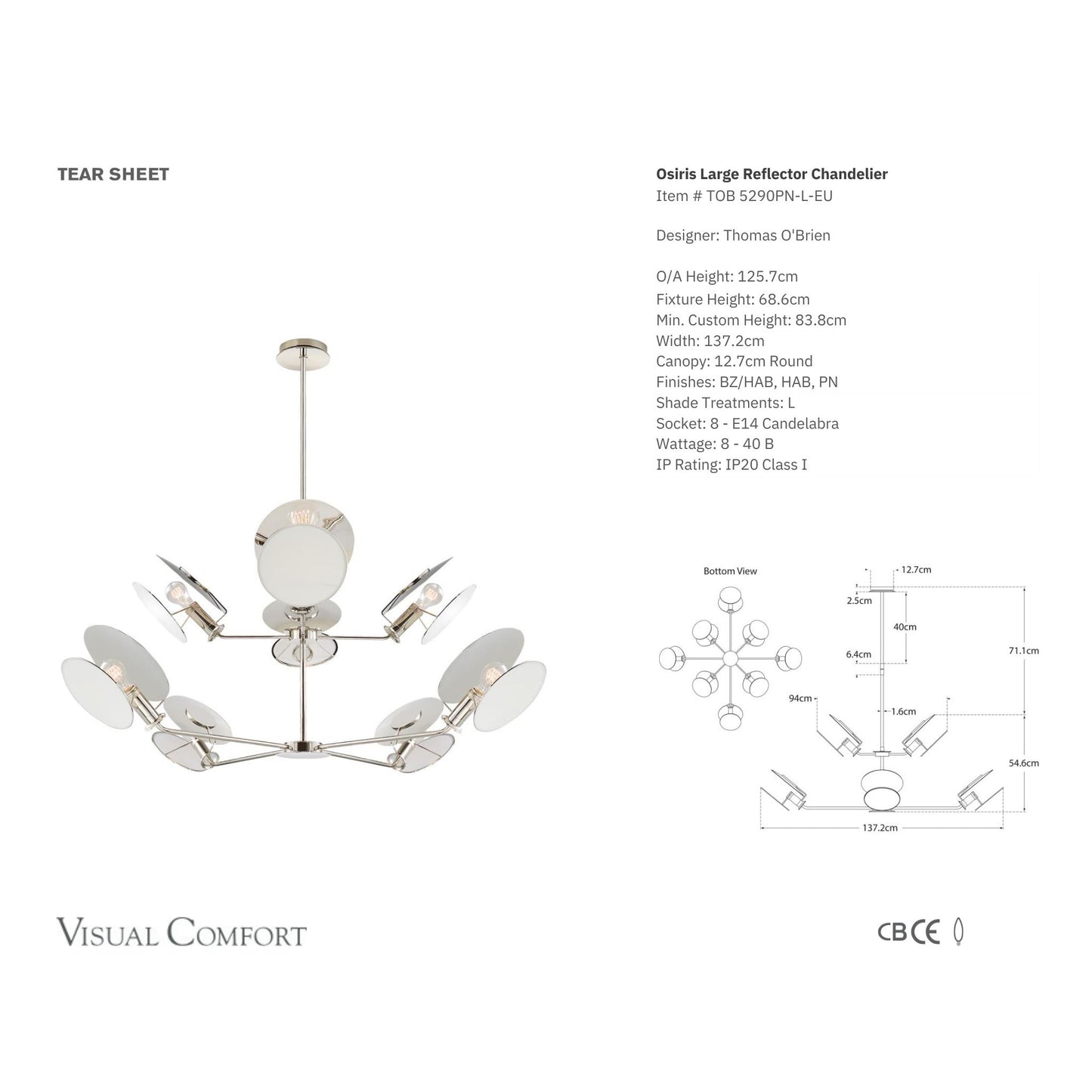 Thomas O'Brien Osiris Large Reflector Chandelier - Polished Nickel Pendant Light Bloomingdales Lighting   