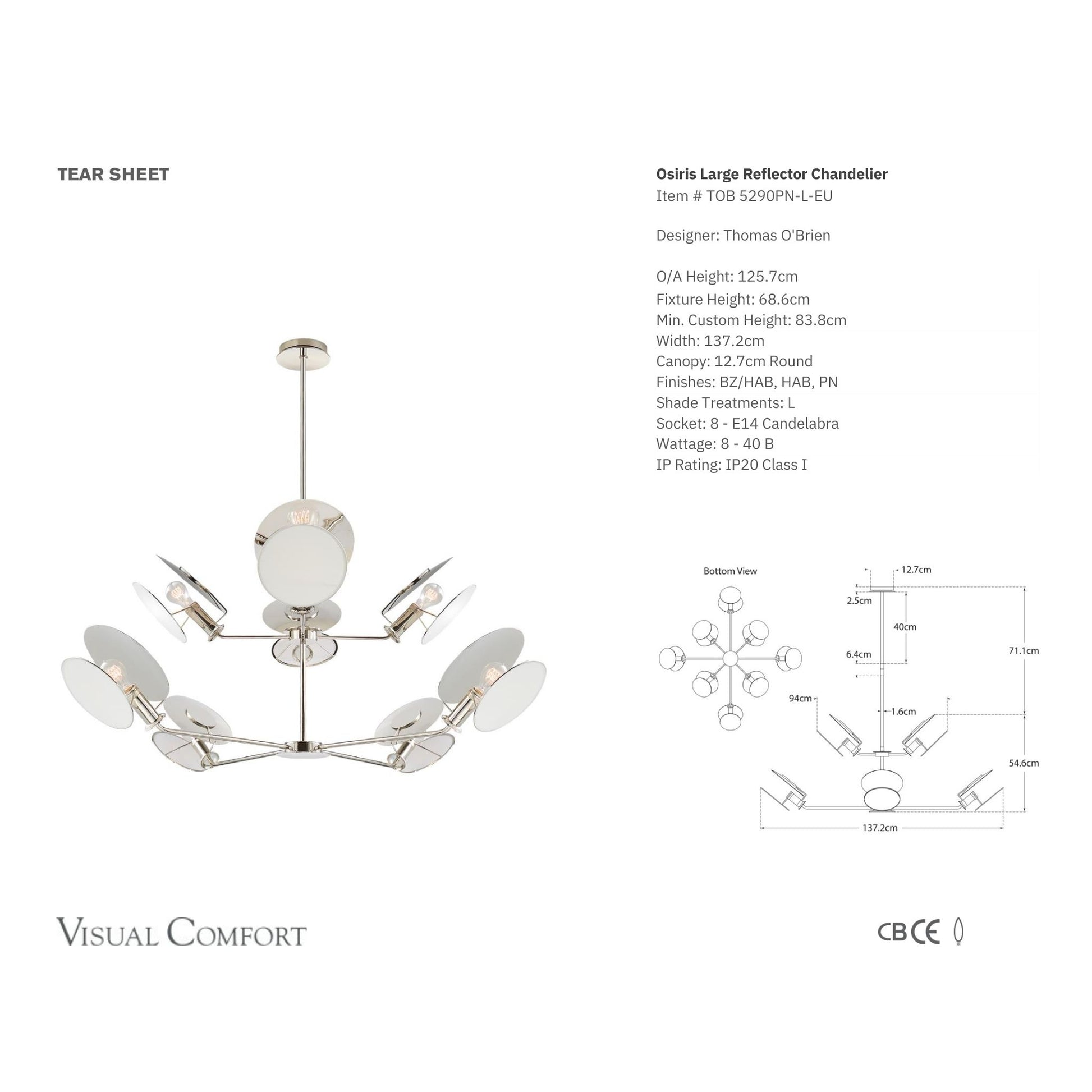 Thomas O'Brien Osiris Large Reflector Chandelier - Polished Nickel Pendant Light Bloomingdales Lighting   