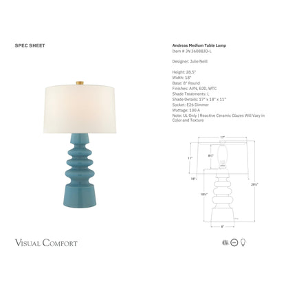 Julie Neill Andreas Medium Ceramic Table Lamp - Blue Jade Table Lamp Bloomingdales Lighting   