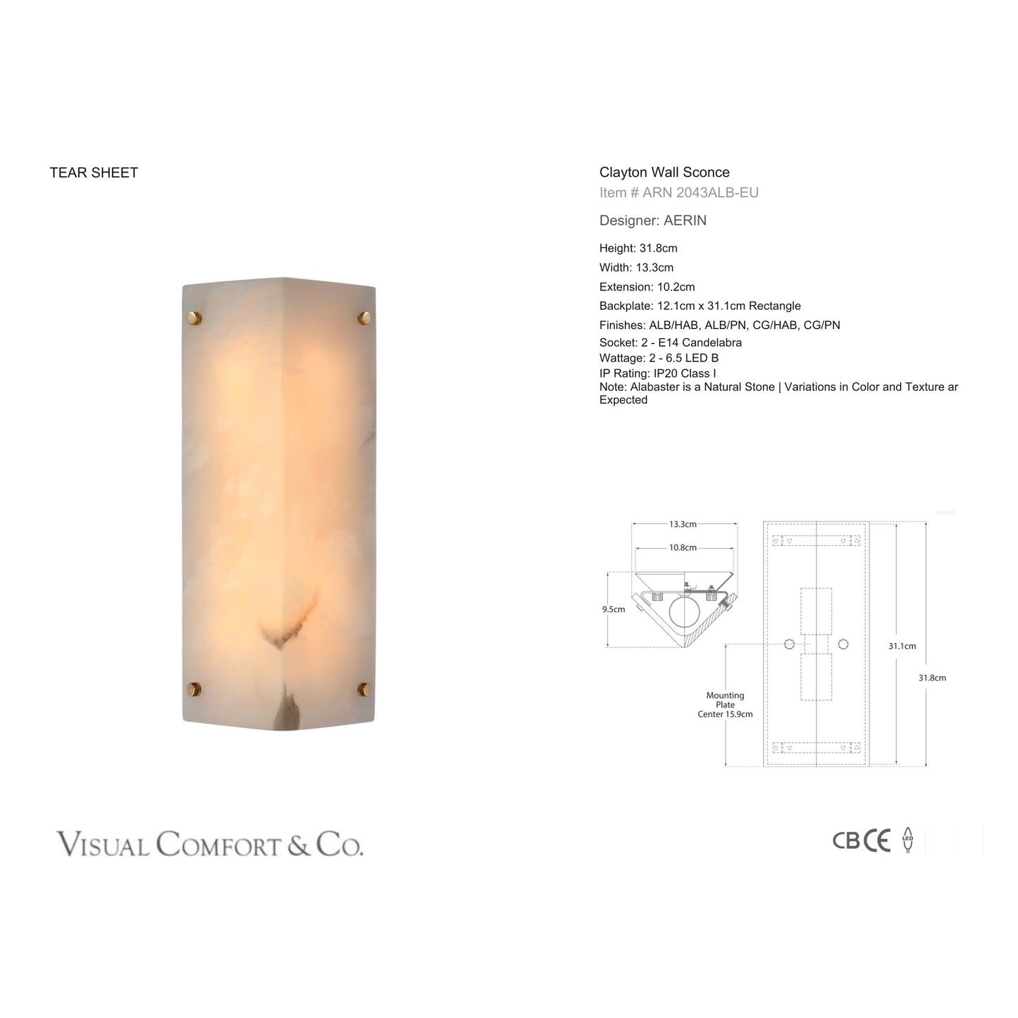 AERIN Clayton Alabaster Wall Sconce - Brass Wall Light Bloomingdales Lighting