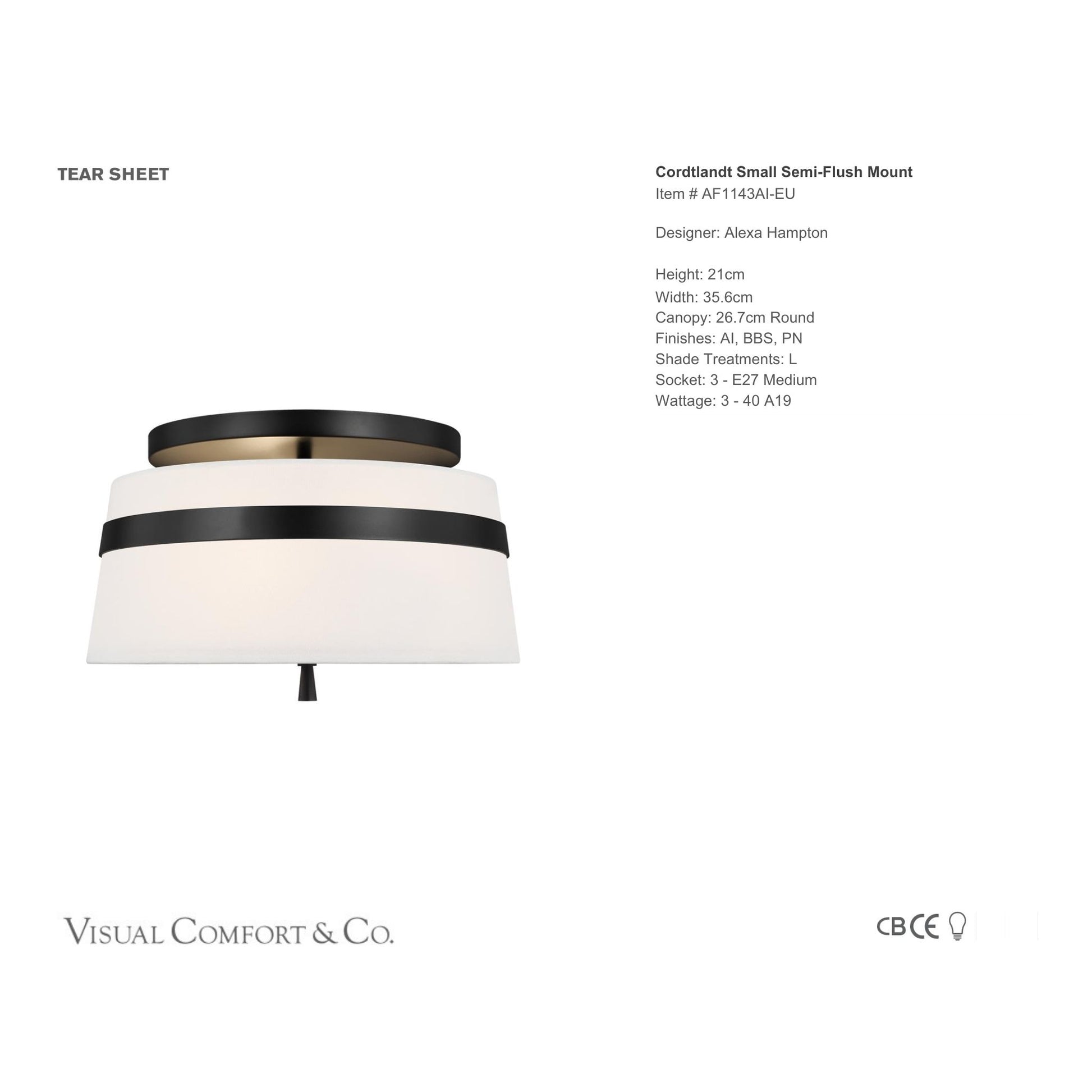 Alexa Hampton Cordtlandt Small Semi-Flush Mount Ceiling Light - Aged Iron Ceiling Fluh Mount Bloomingdales Lighting
