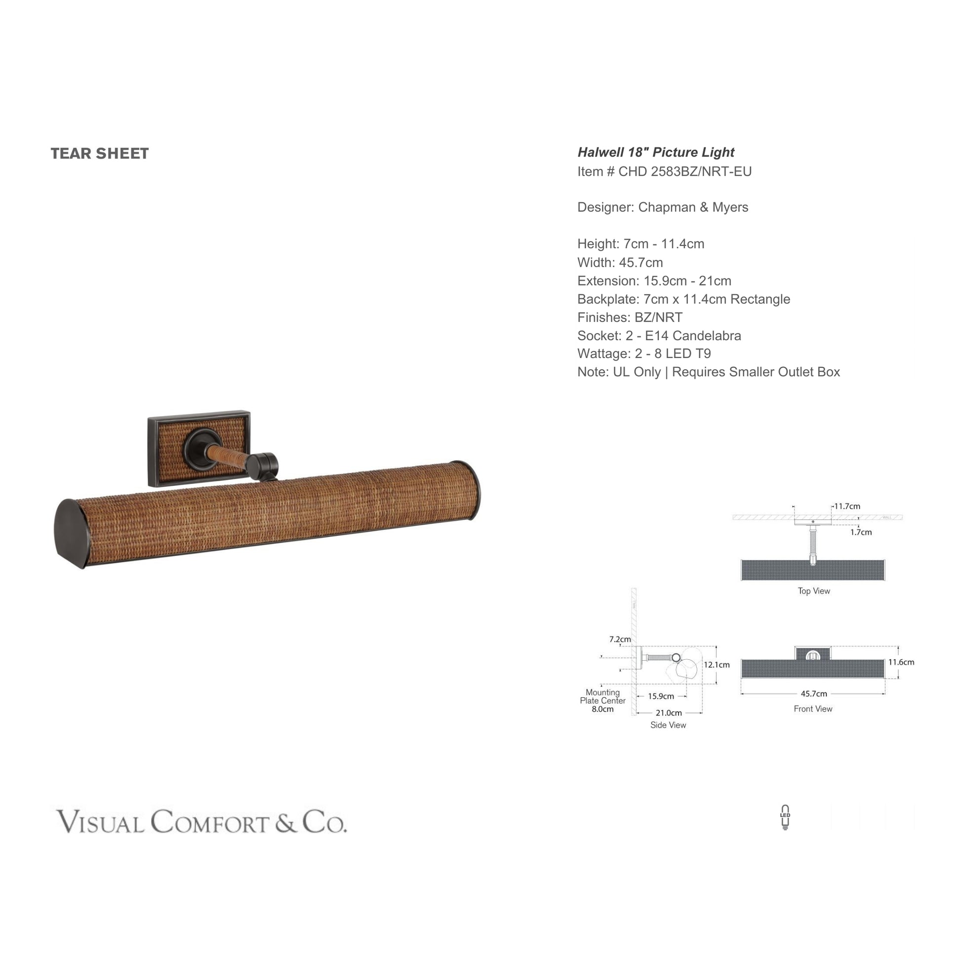 Chapman & Myers Halwell 18" Woven Rattan Picture Wall Light Wall Light Bloomingdales Lighting