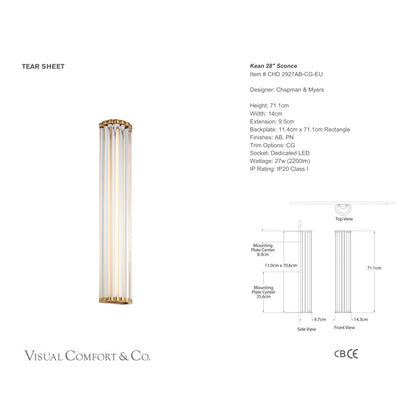 Chapman & Myers Kean 28" Glass Wall Sconce - Antique-Burnished Brass Wall Light Bloomingdales Lighting