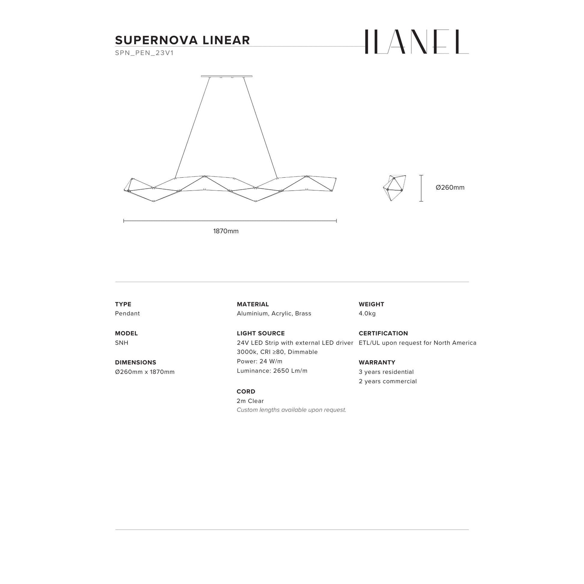 Supernova Shard Linear Pendant Light Pendant Light ILANEL