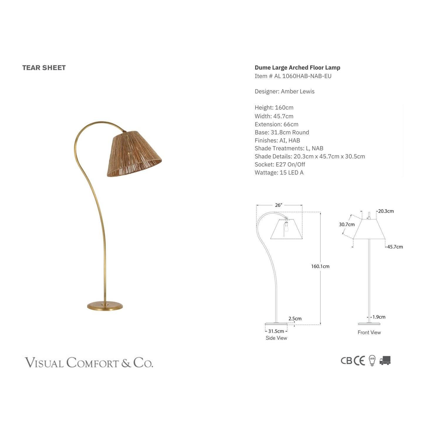 Amber Lewis Dume Large Arched Floor Lamp - Antique Brass Floor Lamp Bloomingdales Lighting