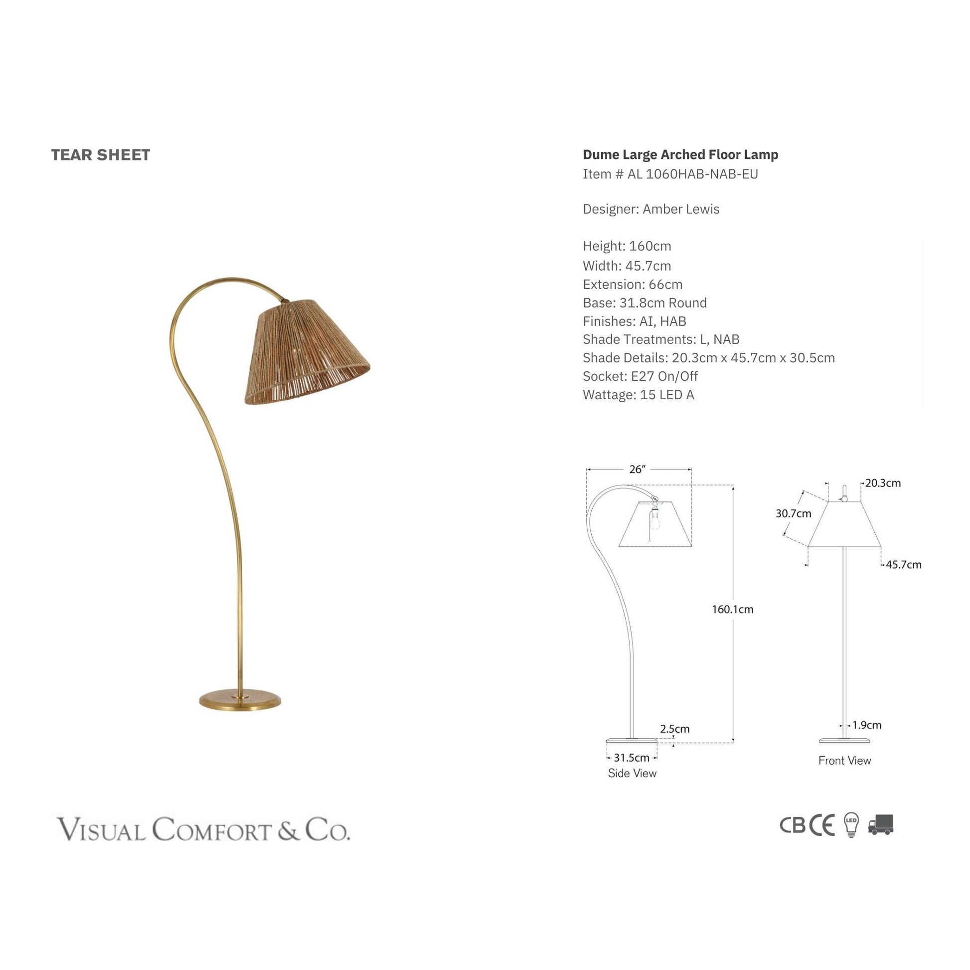 Amber Lewis Dume Large Arched Floor Lamp - Antique Brass Floor Lamp Bloomingdales Lighting