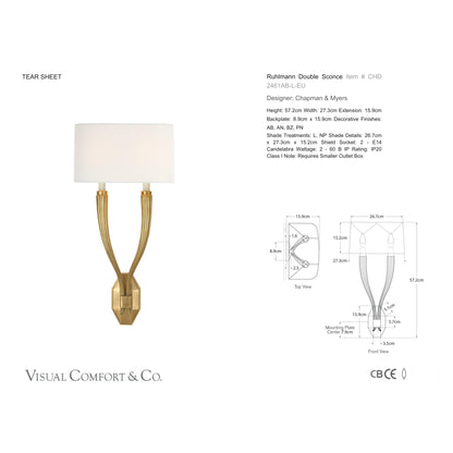 Chapman & Myers Ruhlmann Double Linen Wall Sconce - Brass Wall Light Bloomingdales Lighting