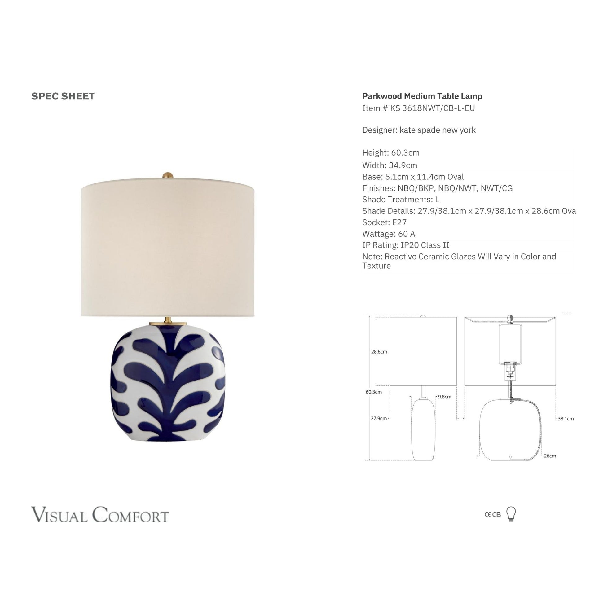 Kate Spade Parkwood Medium Natural Bisque Table Lamp - Cobalt Table Lamp Bloomingdales Lighting   