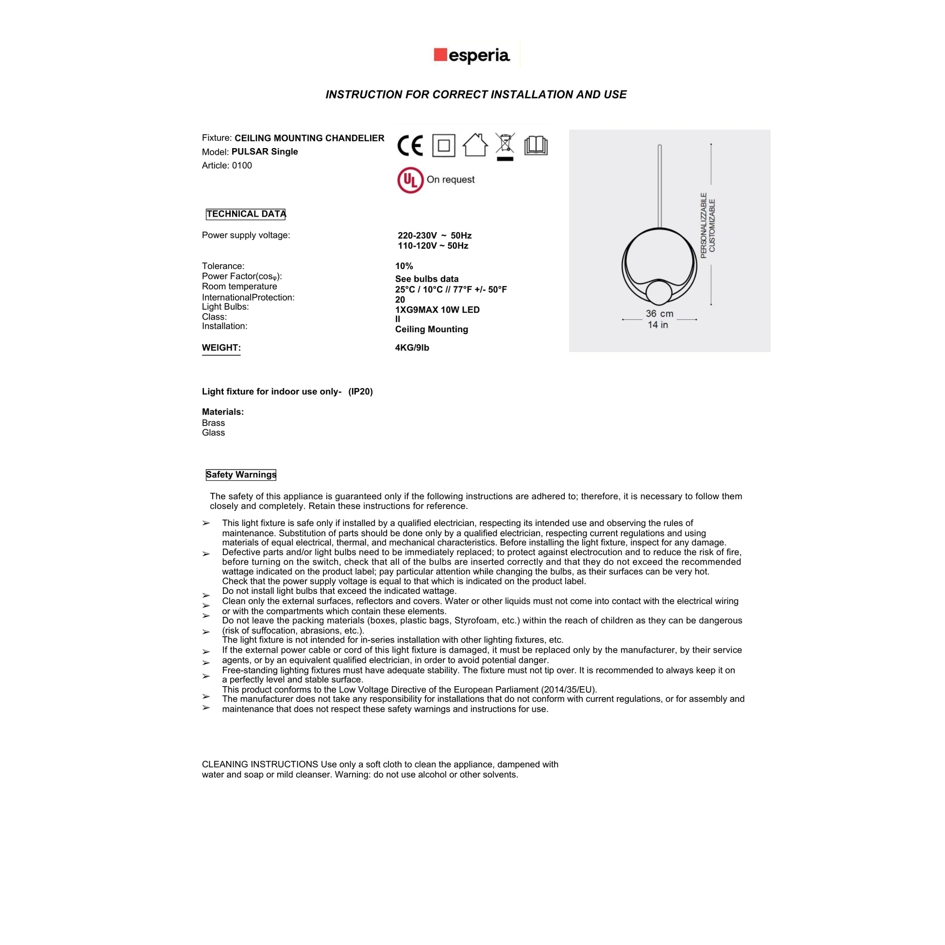 Esperia Pulsar Single Pendant Light - Burnished Brass Pendant Light Bloomingdales Lighting