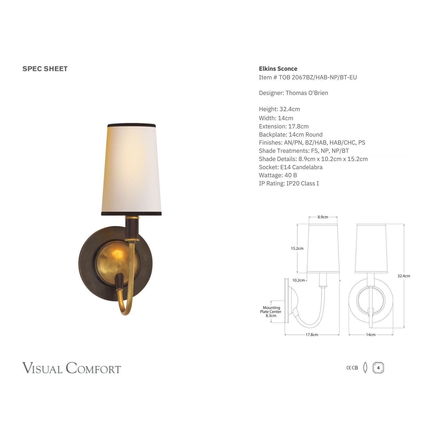 Thomas O'Brien Elkins Linen Wall Sconce - Bronze and Brass Wall Light Bloomingdales Lighting   