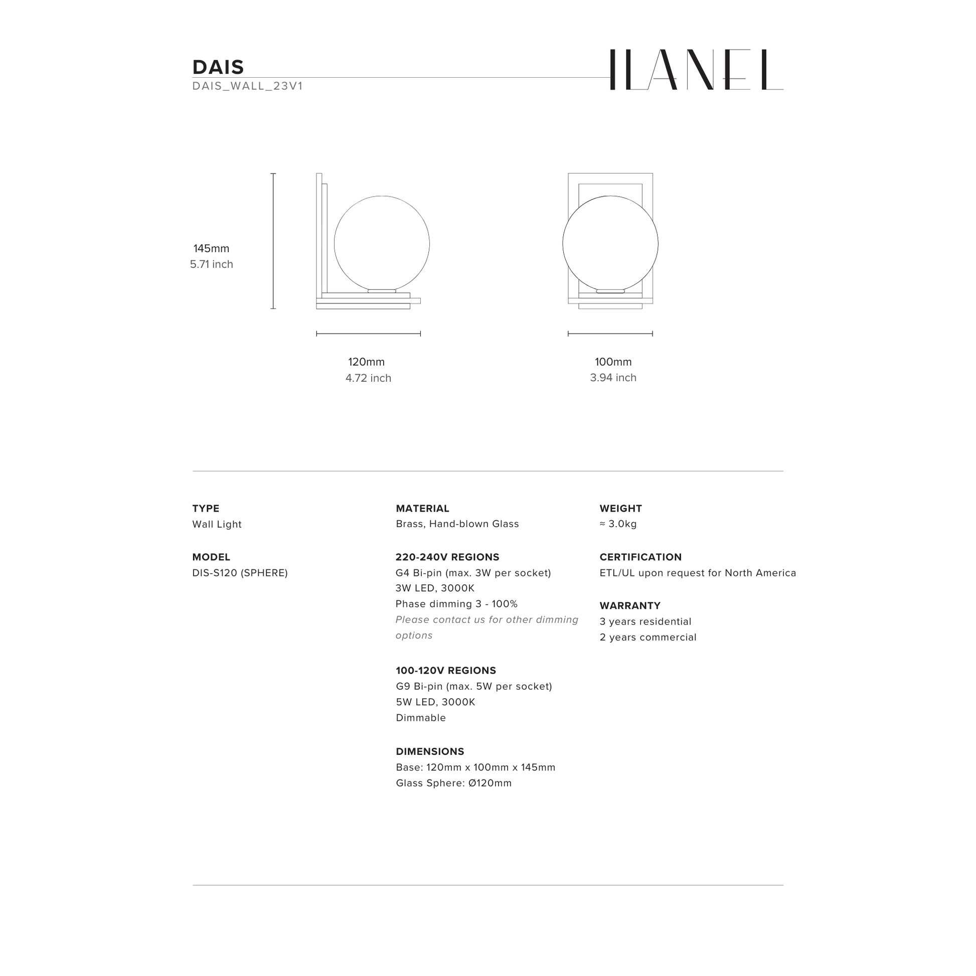 Dais Tube Wall Light Wall Light ILANEL