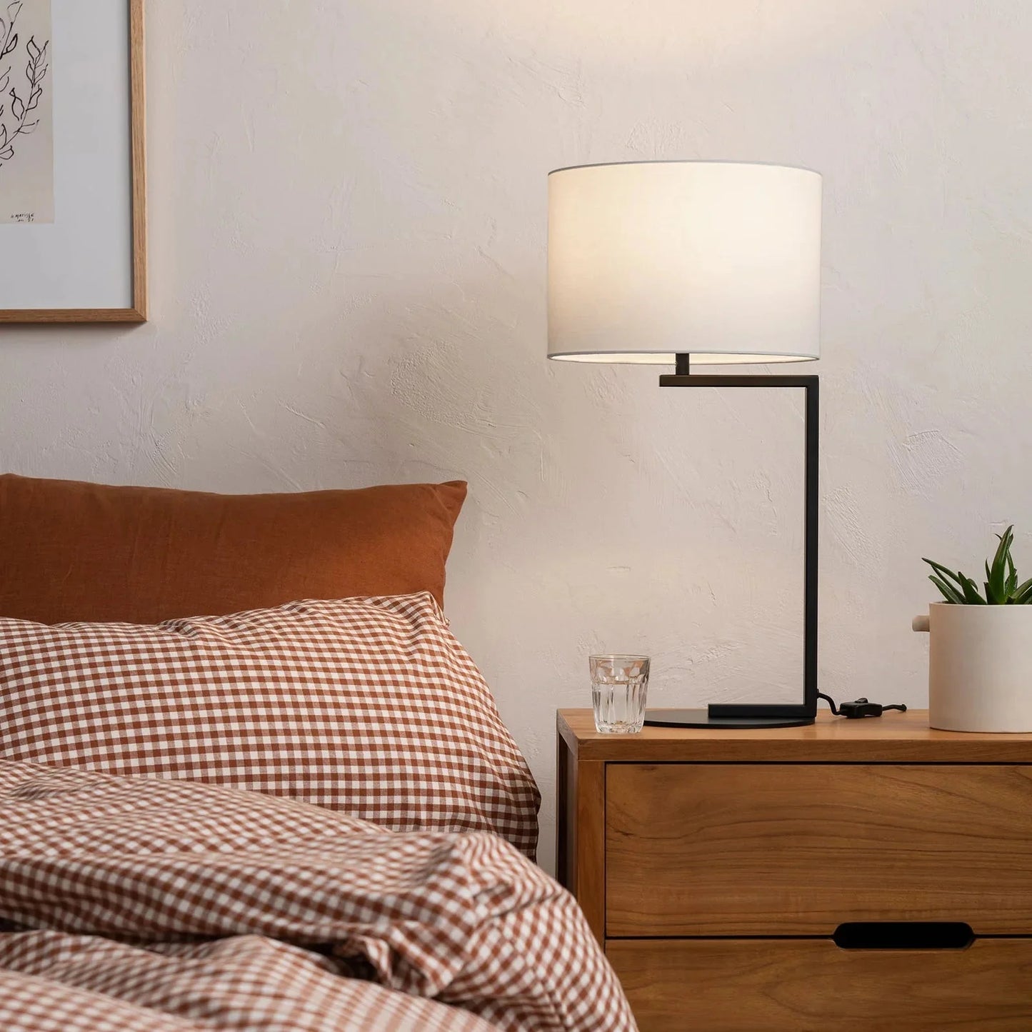 Alessia Cotton Shade Table Lamp - Satin Black Table Lamp Mayfield Lighting