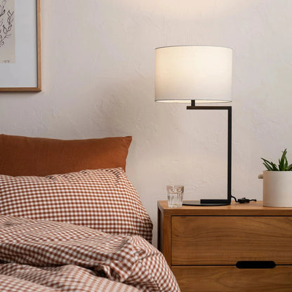 Alessia Cotton Shade Table Lamp - Satin Black Table Lamp Mayfield Lighting