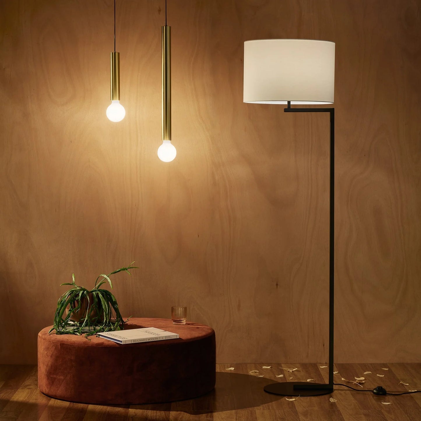 Alessia Linen Shade Floor Lamp - Satin Black Floor Lamp Mayfield Lighting