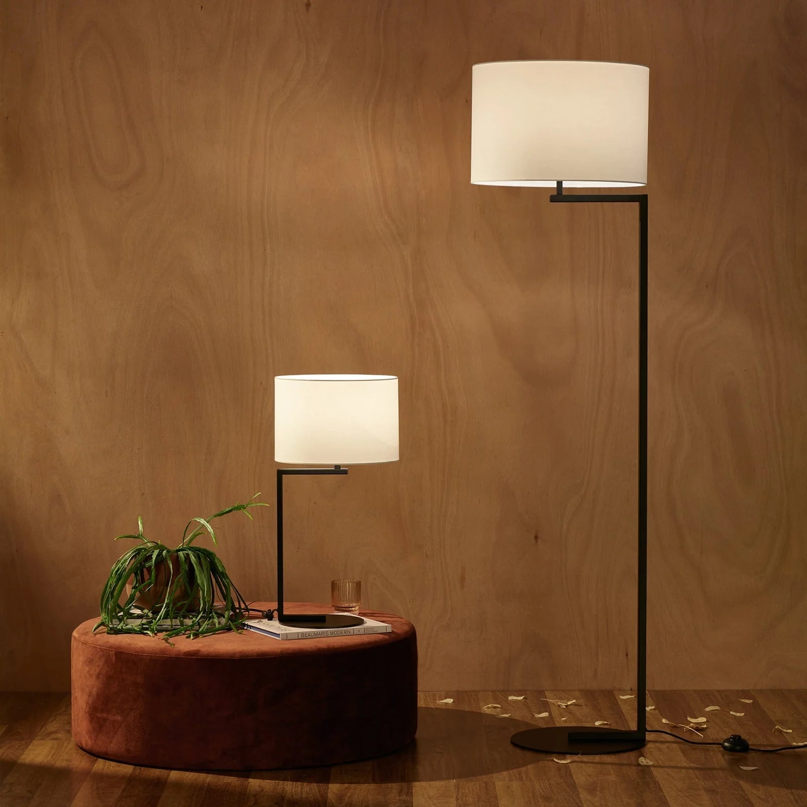 Alessia Linen Shade Floor Lamp - Satin Black Floor Lamp Mayfield Lighting