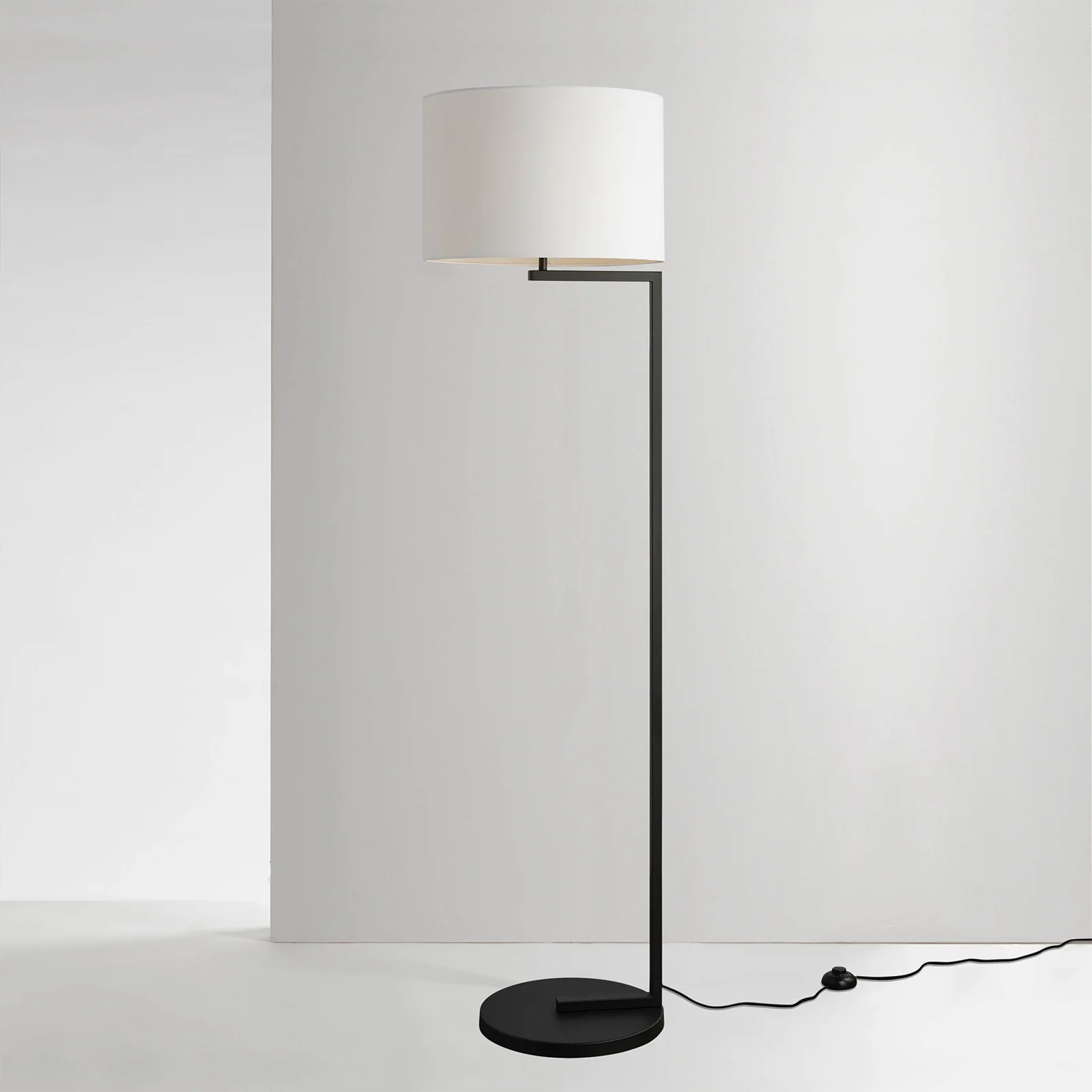 Alessia Linen Shade Floor Lamp - Satin Black Floor Lamp Mayfield Lighting