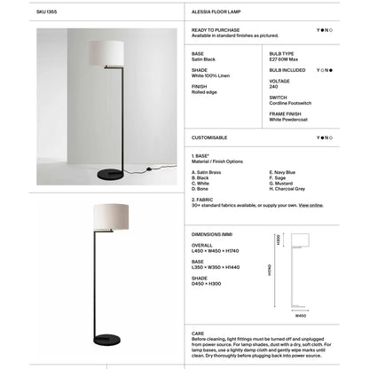 Alessia Linen Shade Floor Lamp - Satin Black Floor Lamp Mayfield Lighting