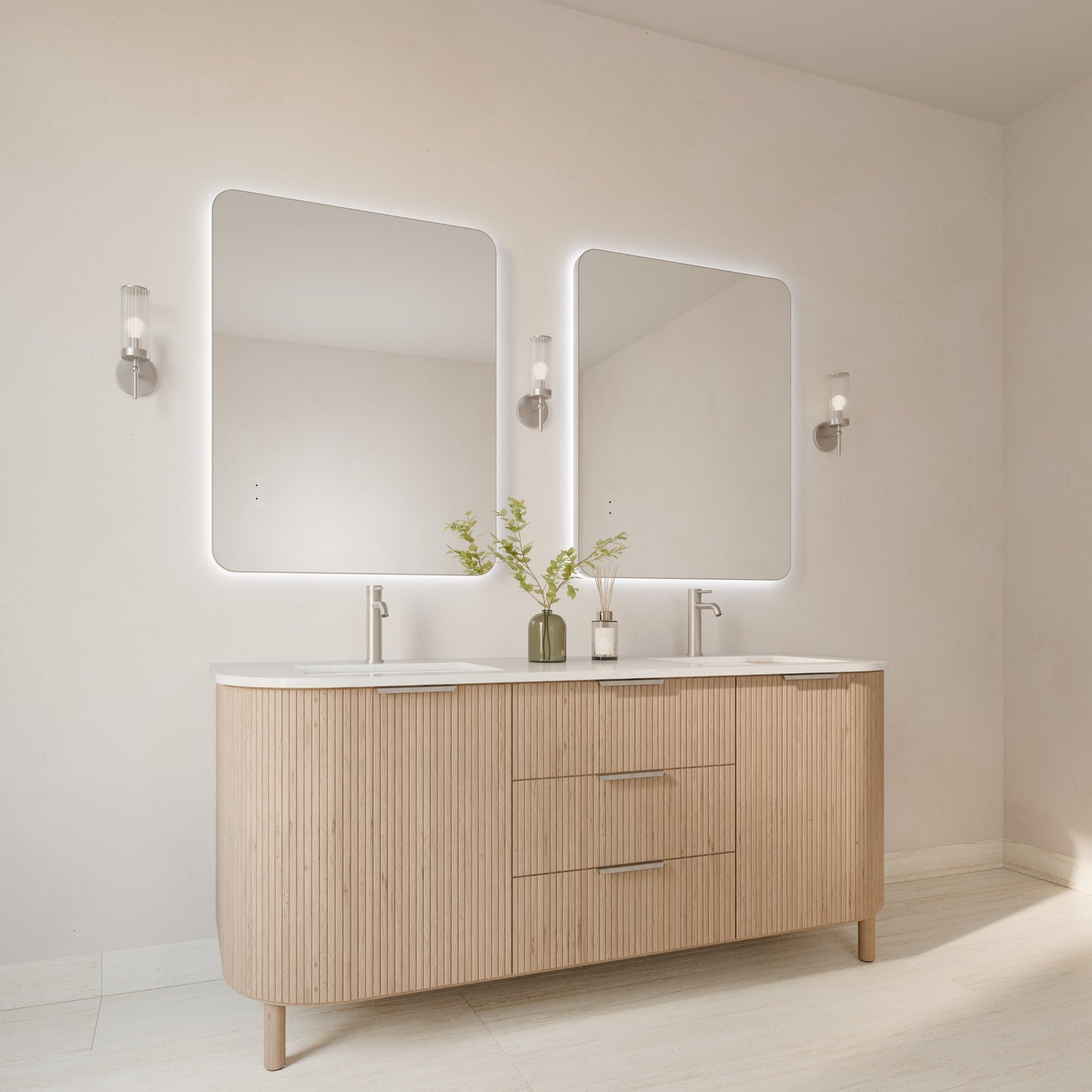 Asta Framed Rectangular LED Bathroom Mirror Mirror Lumixe 900 x 700mm Brushed Nickel Wave Sensored