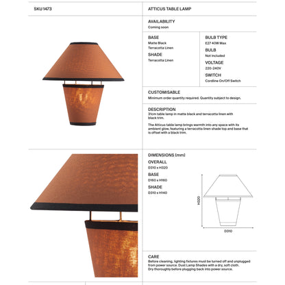 Atticus Terracotta Linen Table Lamp Table Lamp Mayfield Lighting