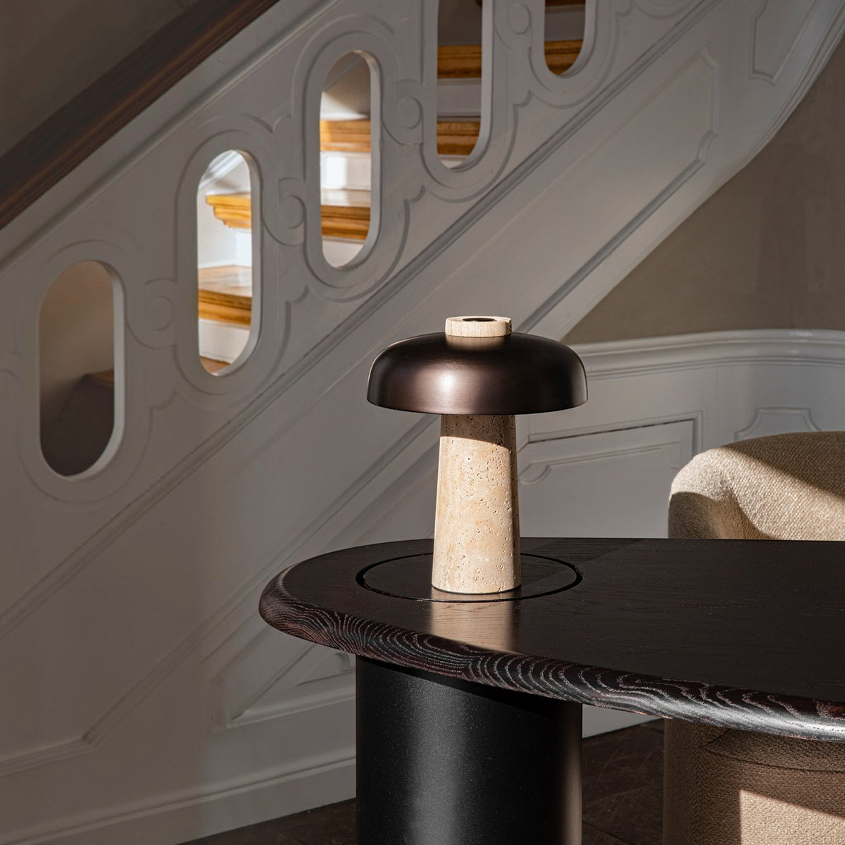 Audo CPH Reverse Travertine Stone Table Lamp - Bronzed Brass Table Lamp Design Mode