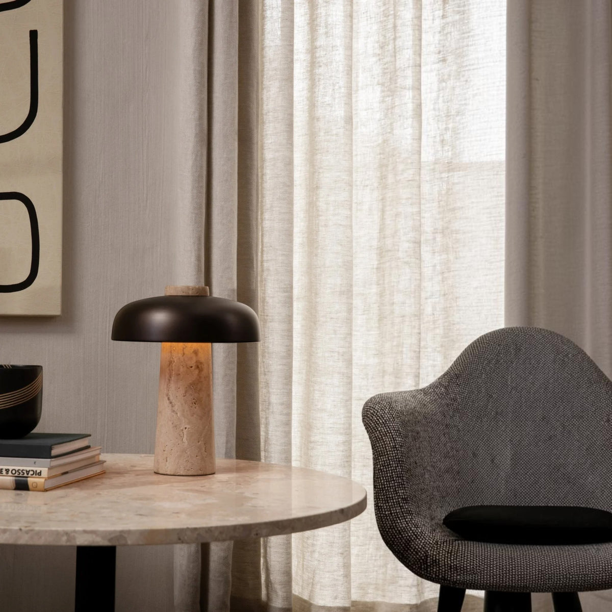 Audo CPH Reverse Travertine Stone Table Lamp - Bronzed Brass Table Lamp Design Mode