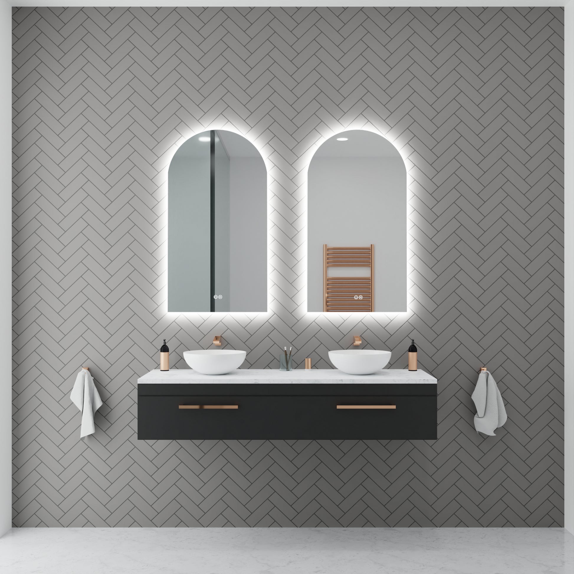 Aura Frameless Arch LED Bathroom Mirror Mirror Lumixe 900 x 550mm Standard
