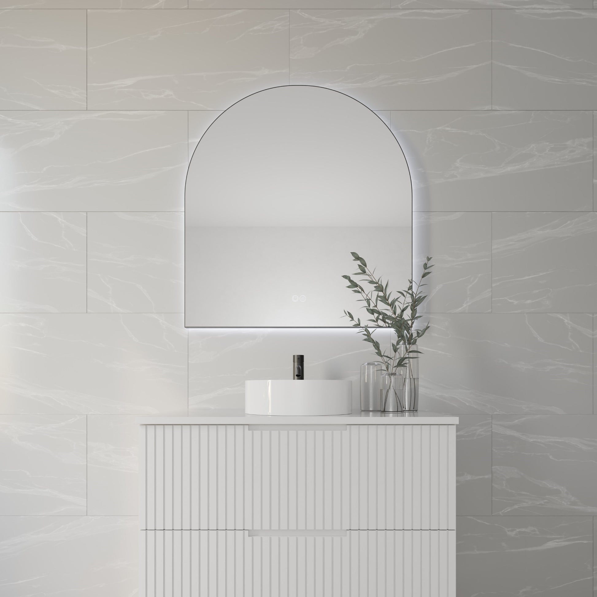 Aura Framed Arch LED Bathroom Mirror Mirror Lumixe 900 x 550mm Black Standard