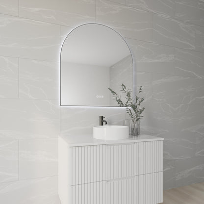 Aura Framed Arch LED Bathroom Mirror Mirror Lumixe 900 x 550mm Black Bluetooth
