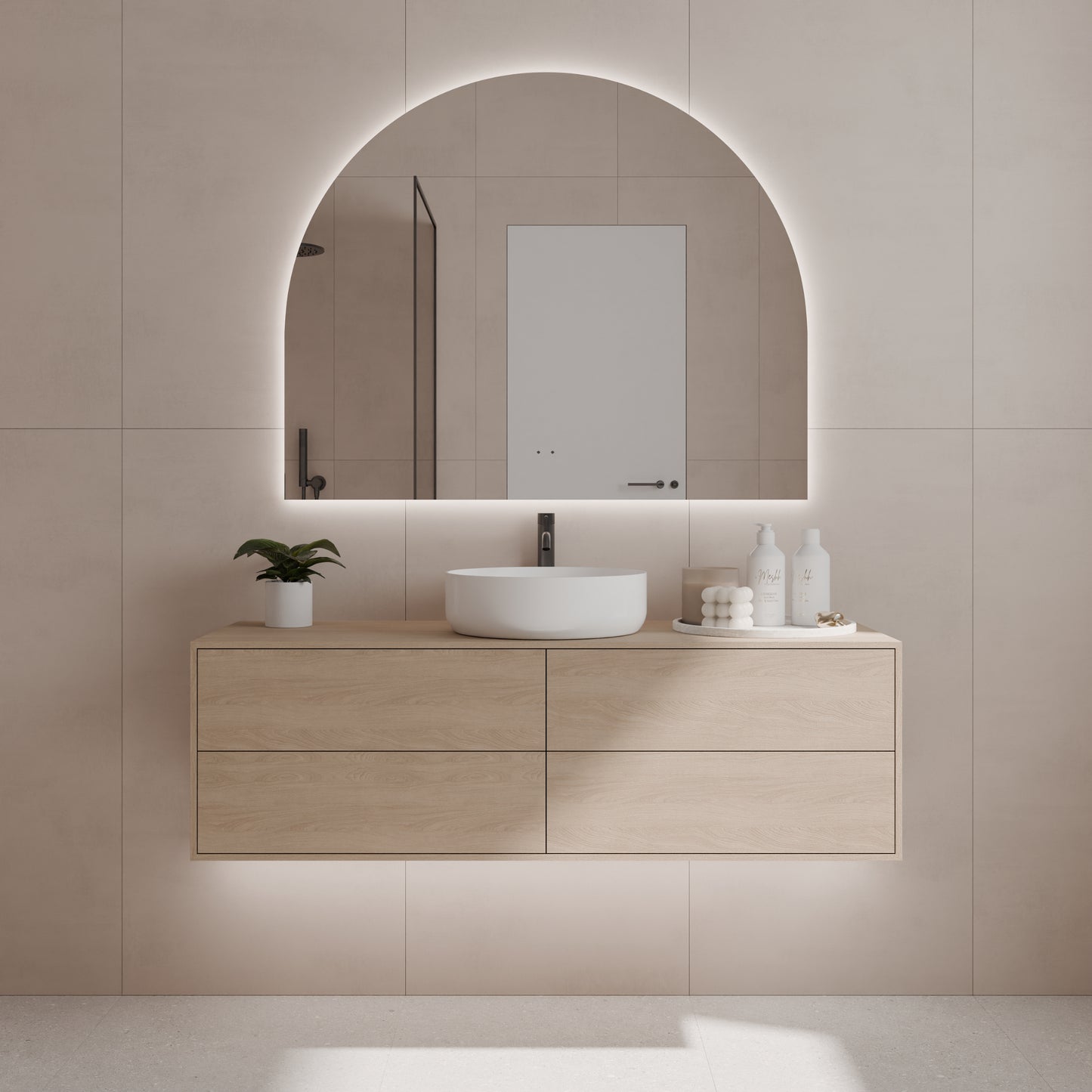 Aura Frameless Arch LED Bathroom Mirror Mirror Lumixe 1100 x 900mm Wave Sensored