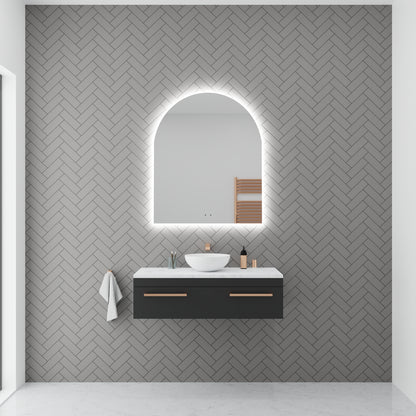 Aura Frameless Arch LED Bathroom Mirror Mirror Lumixe 850 x 800mm Wave Sensored