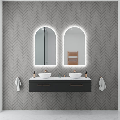 Aura Frameless Arch LED Bathroom Mirror Mirror Lumixe 900 x 550mm Wave Sensored