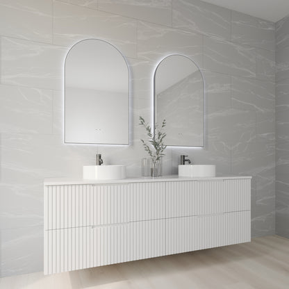 Aura Framed Arch LED Bathroom Mirror Mirror Lumixe 800 x 850mm Gunmetal Wave Sensored