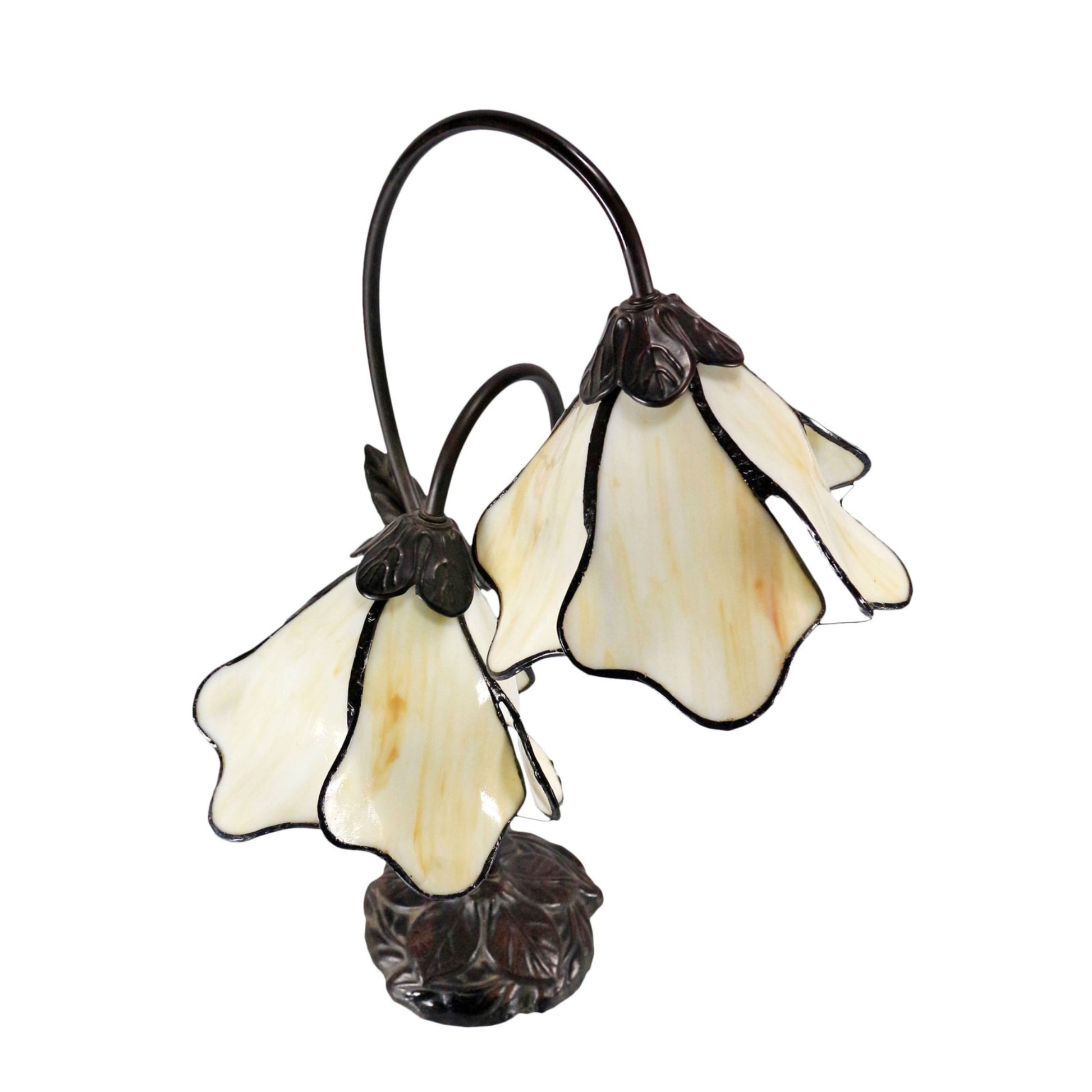 Beige Double Lotus Tiffany Stained Glass Table Lamp Table Lamp G&G Bros