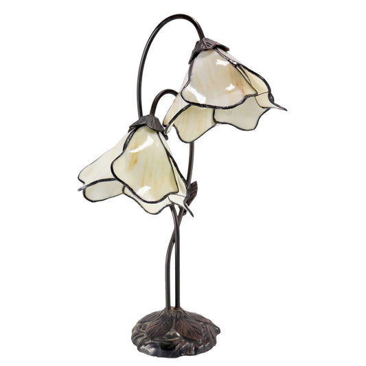 Beige Double Lotus Tiffany Stained Glass Table Lamp Table Lamp G&G Bros Beige