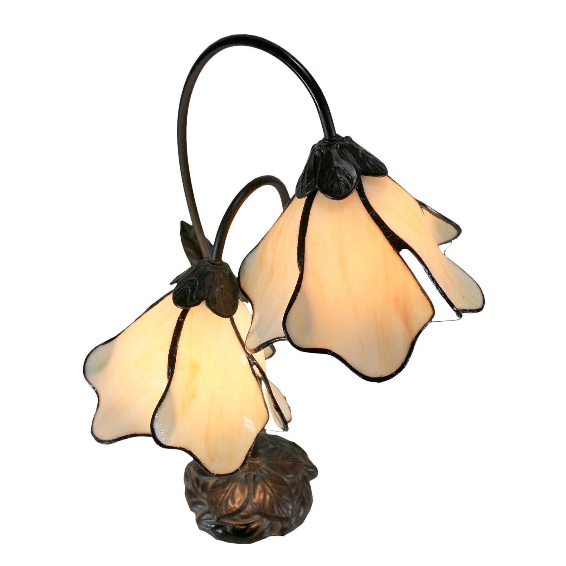 Beige Double Lotus Tiffany Stained Glass Table Lamp Table Lamp G&G Bros