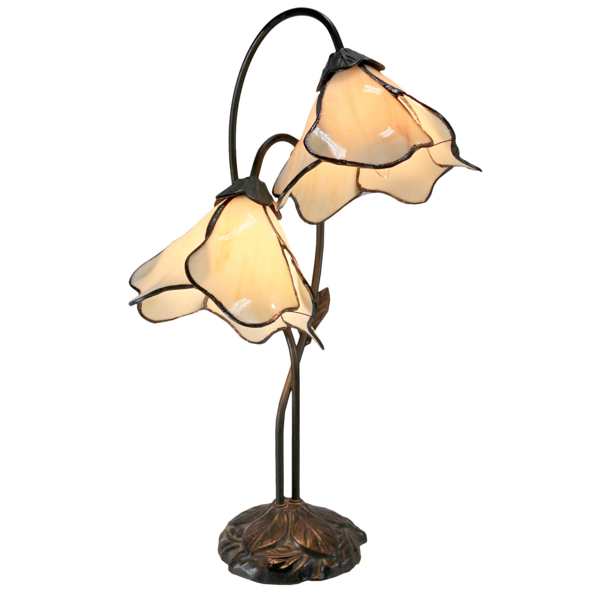 Beige Double Lotus Tiffany Stained Glass Table Lamp Table Lamp G&G Bros
