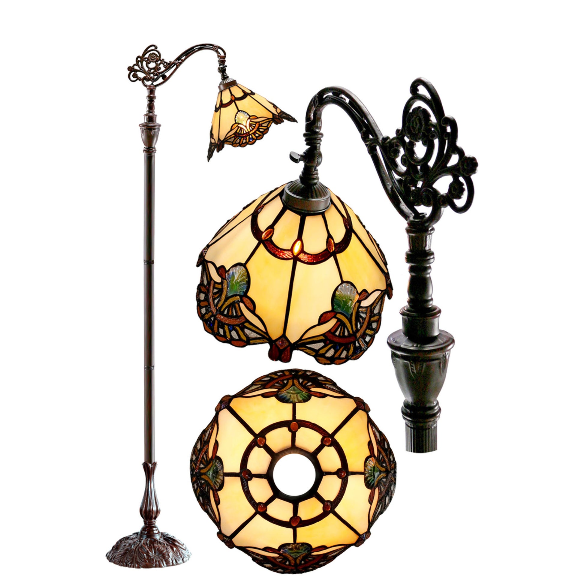 Benita Beige Edwardian Stained Glass Floor Lamp Floor Lamp G&G Bros