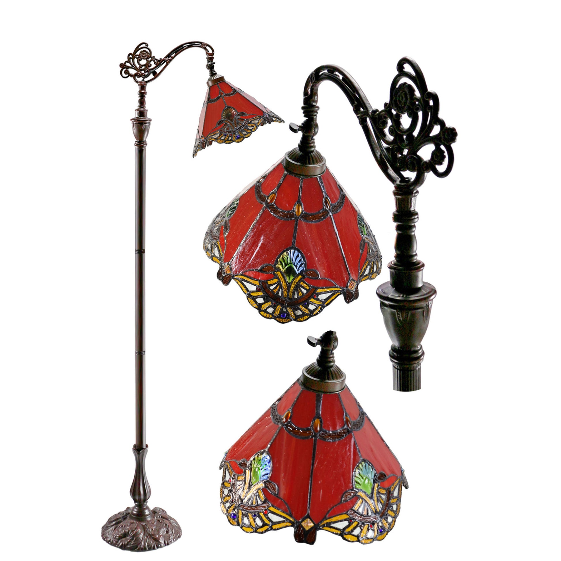 Benita Red Edwardian Stained Glass Floor Lamp Floor Lamp G&G Bros