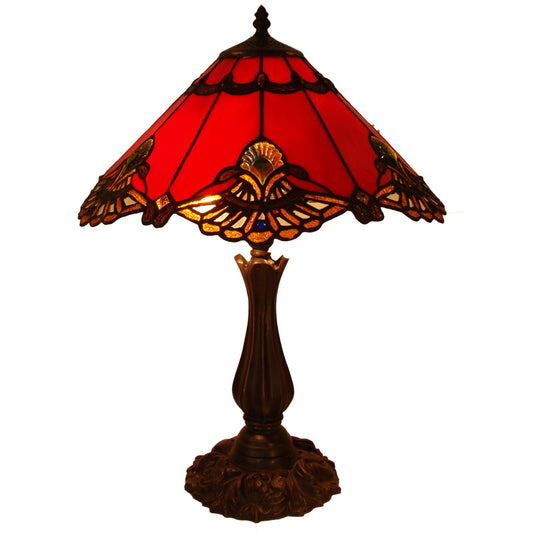 Benita Red Stained Glass Table Lamp Table Lamp G&G Bros Large