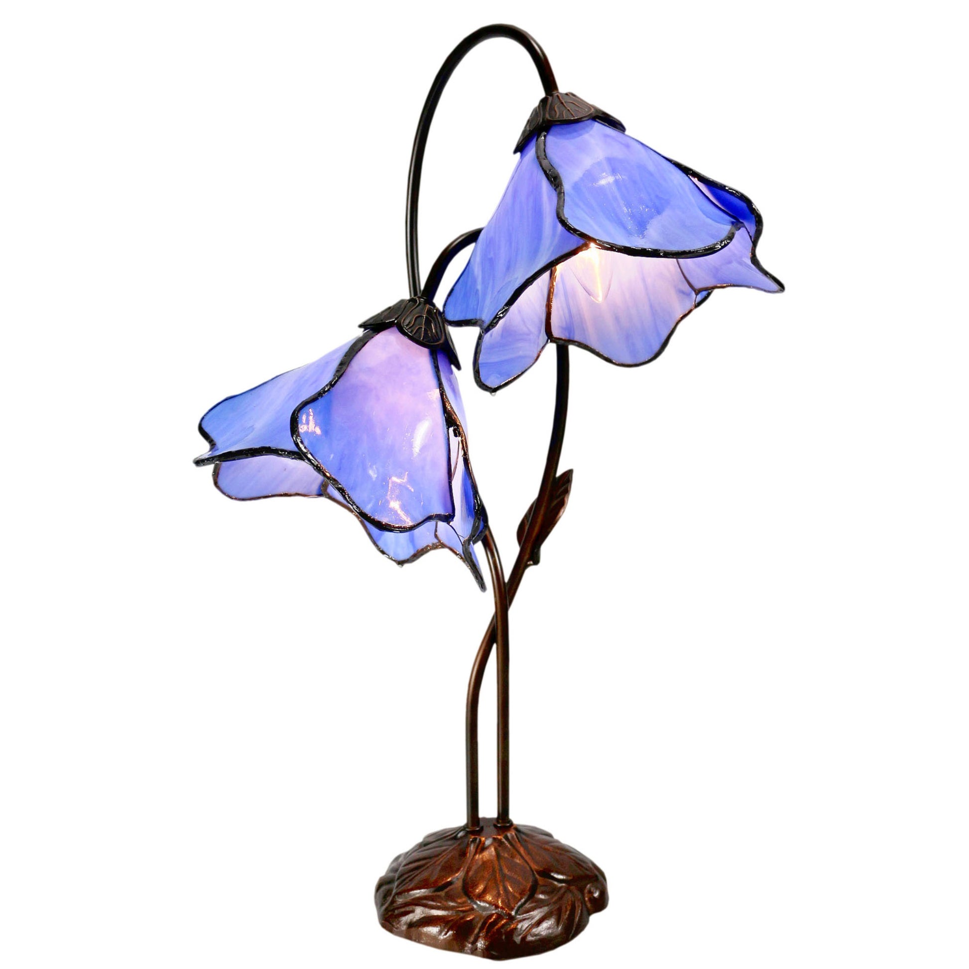 Blue Double Lotus Tiffany Stained Glass Table Lamp Table Lamp G&G Bros