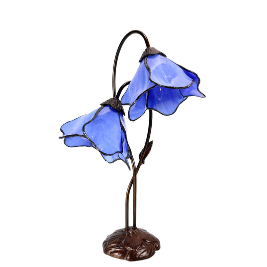 Blue Double Lotus Tiffany Stained Glass Table Lamp Table Lamp G&G Bros Blue