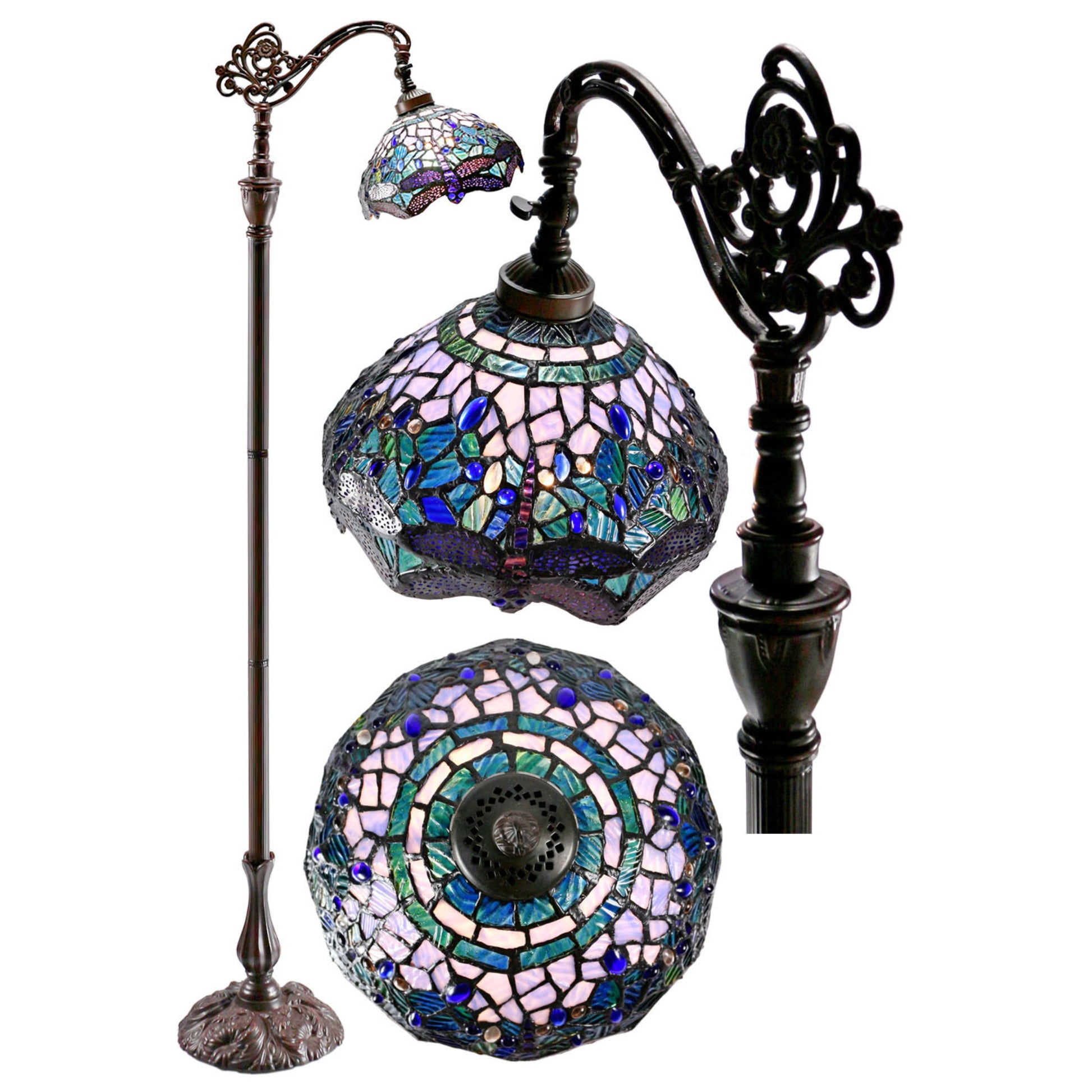 Blue Dragonfly Edwardian Stained Glass Floor Lamp Floor Lamp G&G Bros