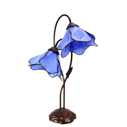 Pink Double Lotus Tiffany Stained Glass Table Lamp Table Lamp G&G Bros Blue