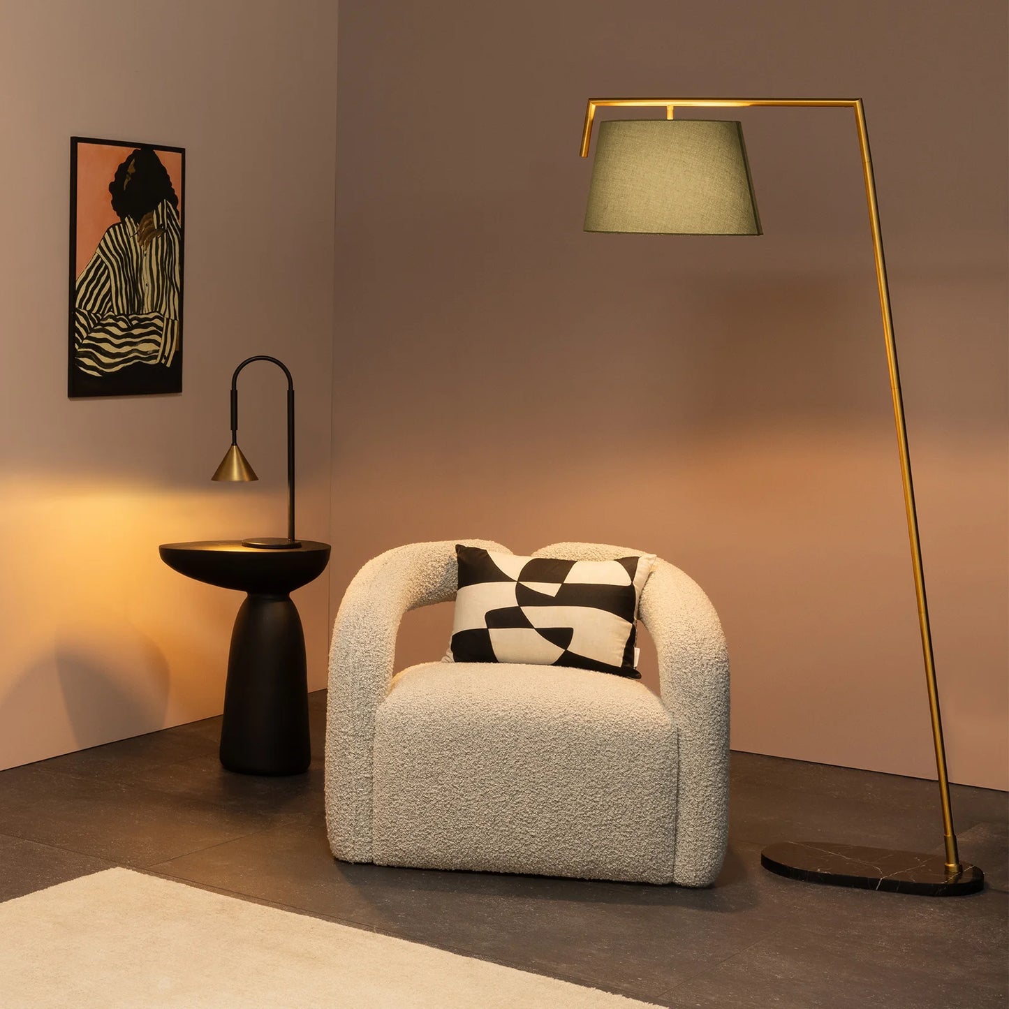 Caden Over Reach Marble Floor lamp - Brushed Brass Floor Lamp Mayfield Lighting