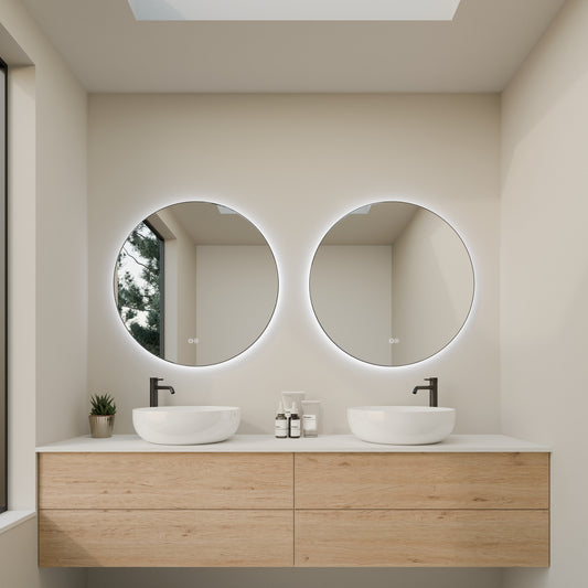 Circo Framed Round LED Bathroom Mirror Mirror Lumixe 600mm Black Standard