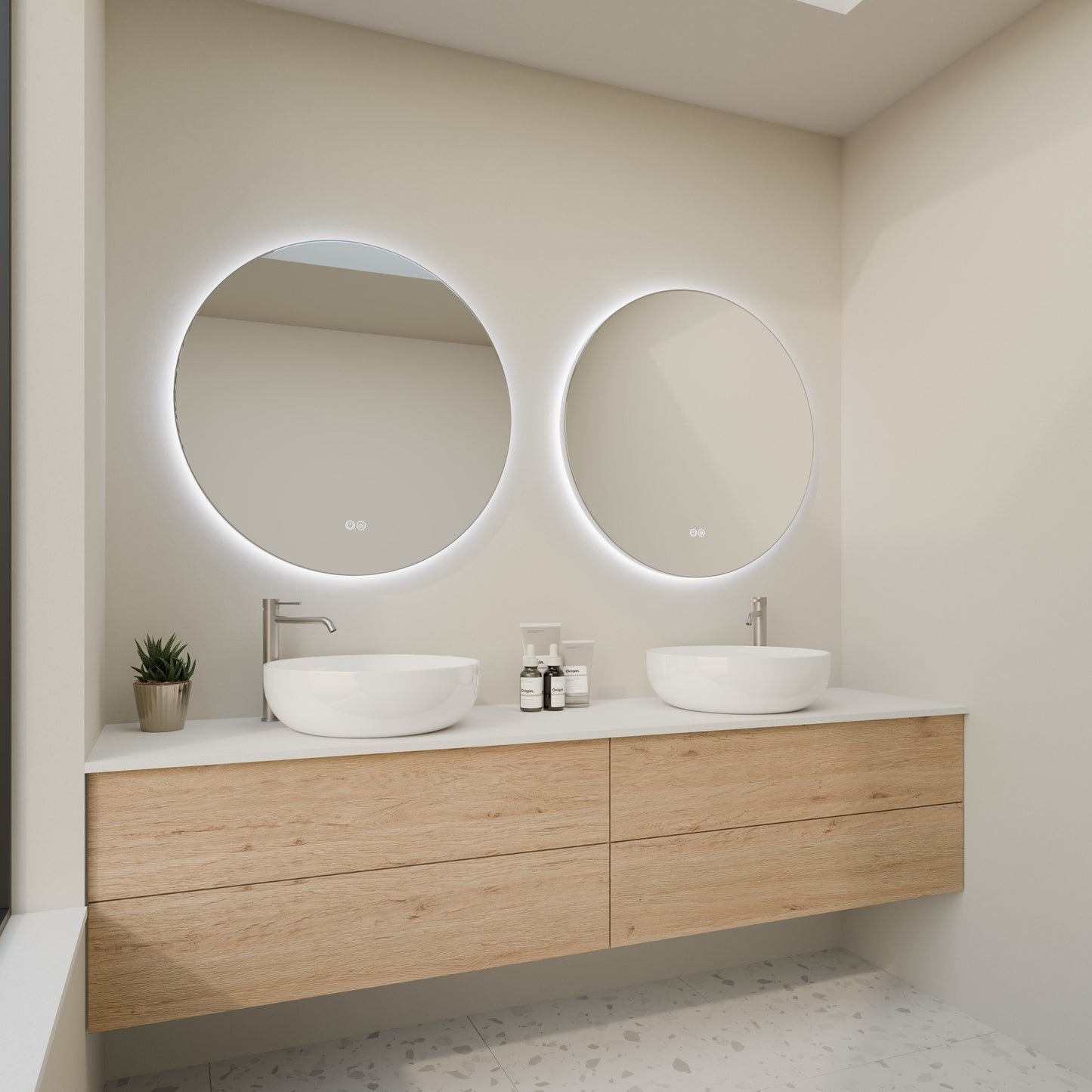 Circo Framed Round LED Bathroom Mirror Mirror Lumixe 600mm Brushed Nickel Standard