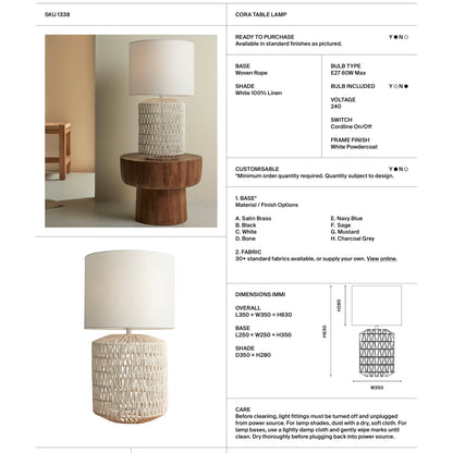 Cora White Woven Table Lamp Table Lamp Mayfield Lighting