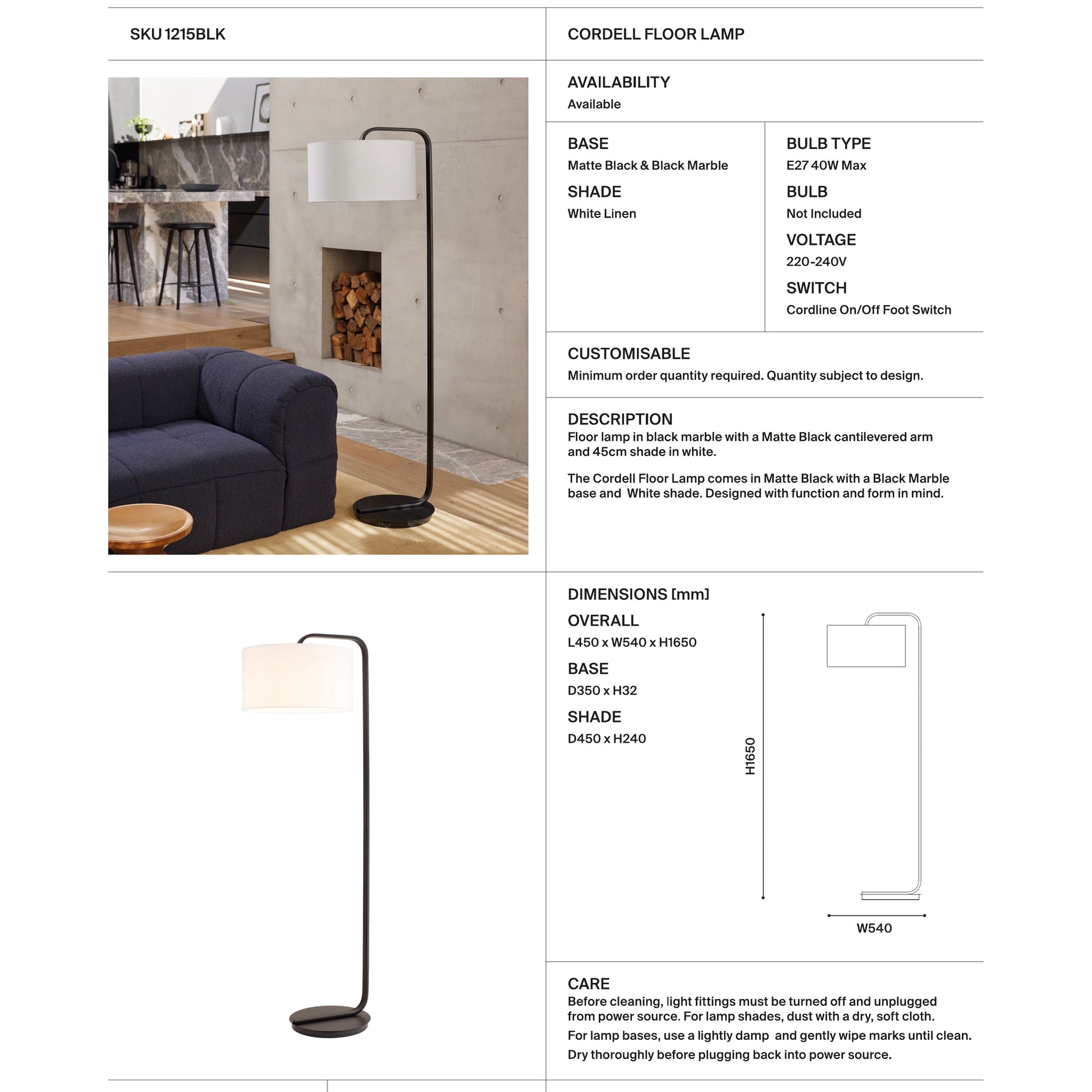 Cordell Black Marble Floor Lamp Floor Lamp Mayfield Lighting