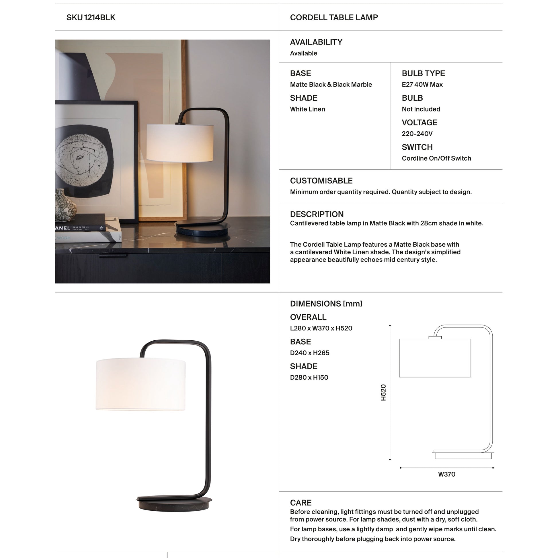 Cordell Cantilevered Table Lamp Table Lamp Mayfield Lighting