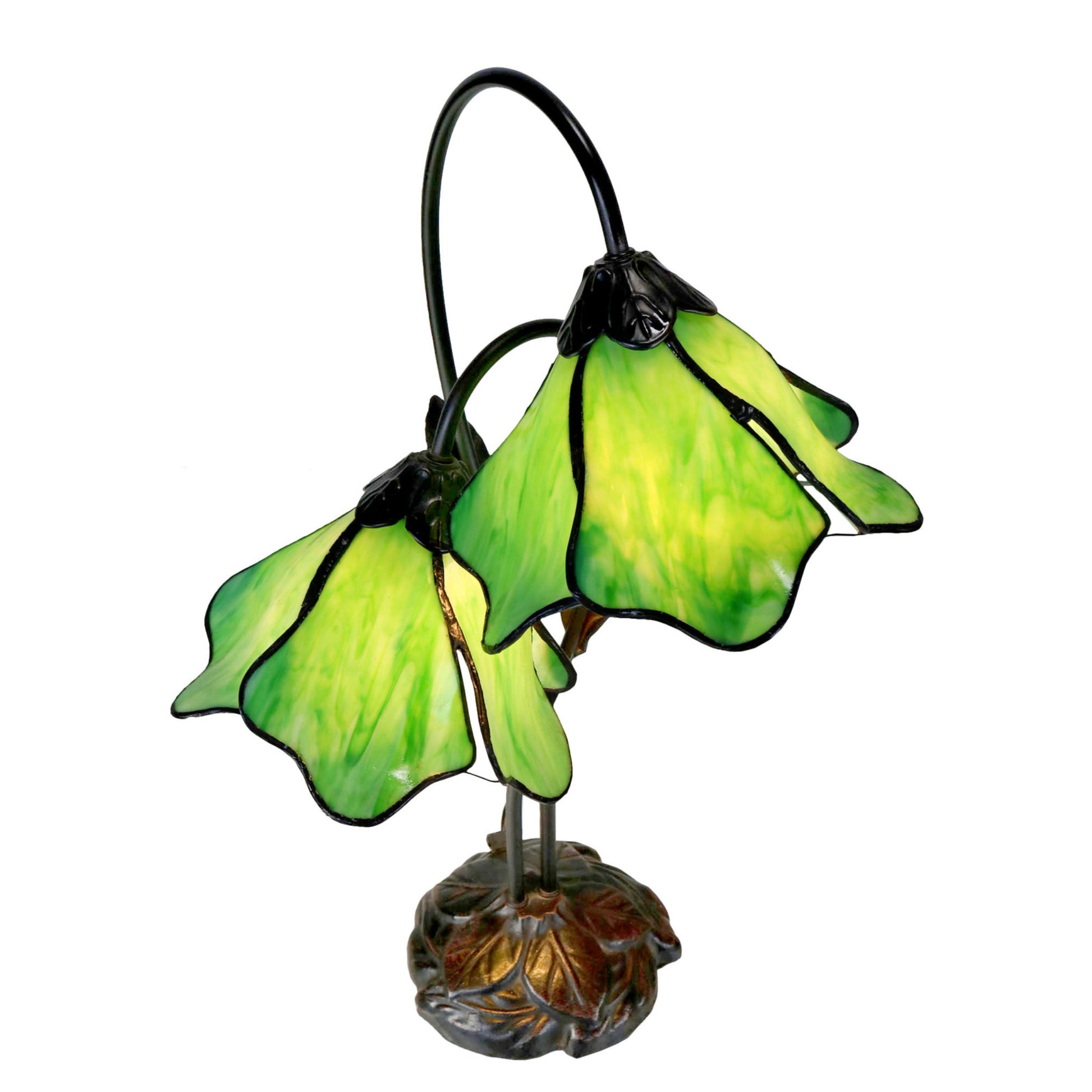 Green Double Lotus Tiffany Stained Glass Table Lamp Table Lamp G&G Bros